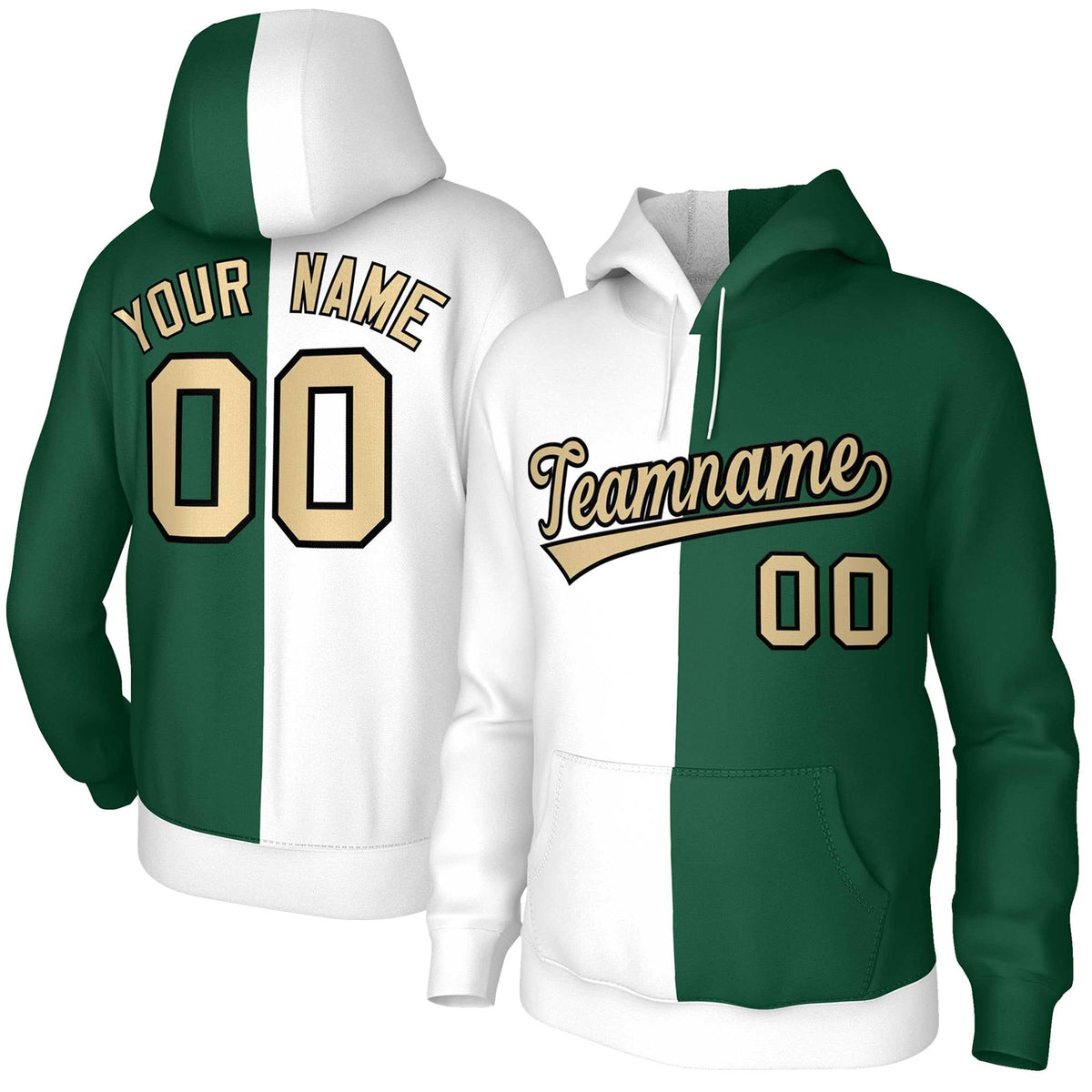 Custom White Green Khaki-Black Split Fashion Stitched Sportwear Pullover Hoodie| KXKSHOP