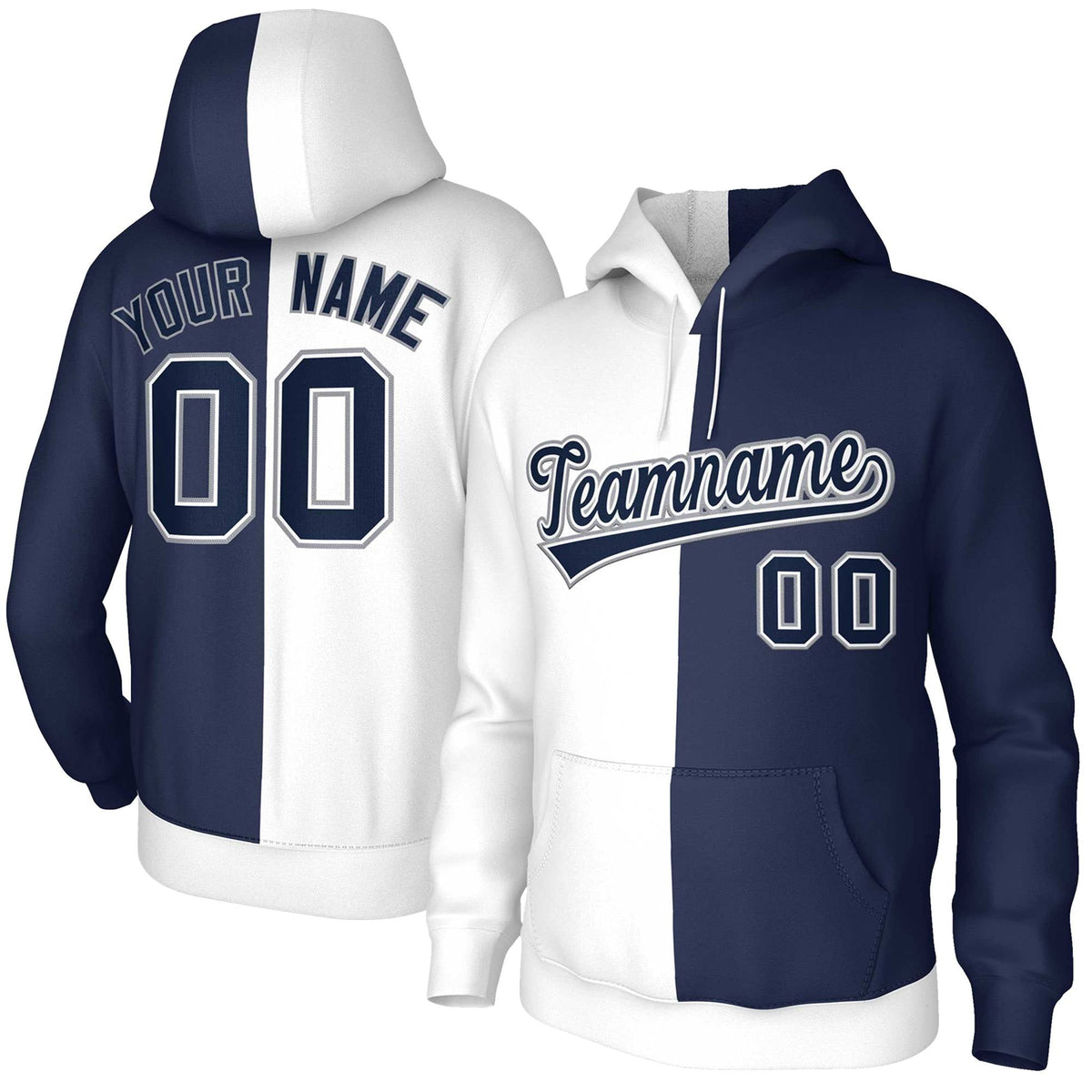 Custom White Navy Navy-White Split Fashion Stitched Sportwear Pullover Hoodie| KXKSHOP
