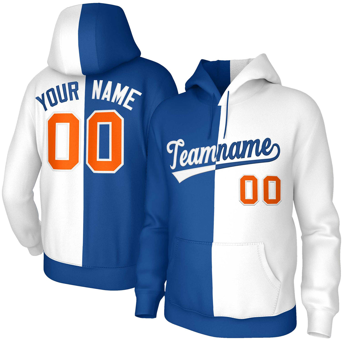 Custom Royal White White-Royal Split Fashion Stitched Sportwear Pullover Hoodie| KXKSHOP