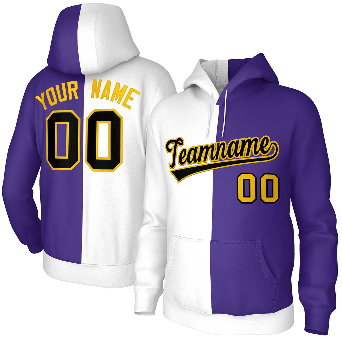 Custom White Purple Black-Gold Split Fashion Stitched Sportwear Pullover Hoodie| KXKSHOP