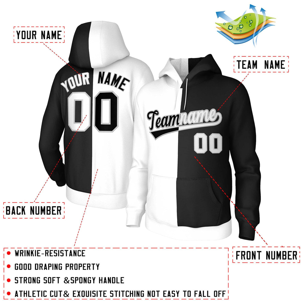 Custom White Black-Gray Split Fashion Stitched Sportwear Pullover Hoodie| KXKSHOP