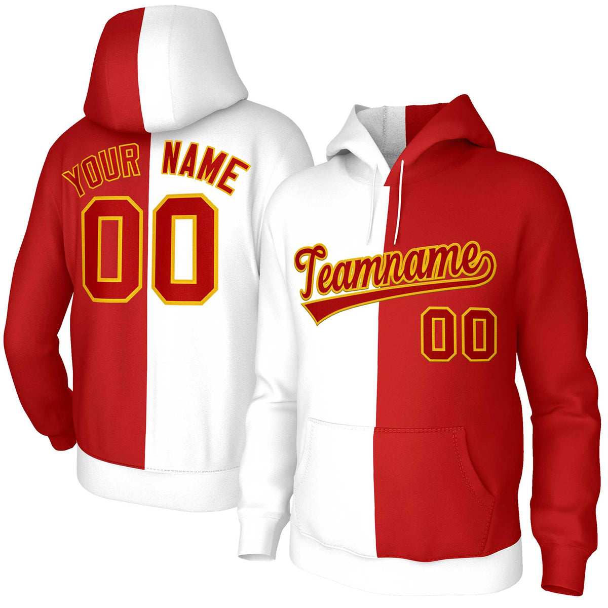 Custom White Red Red-Gold Split Fashion Stitched Sportwear Pullover Hoodie| KXKSHOP