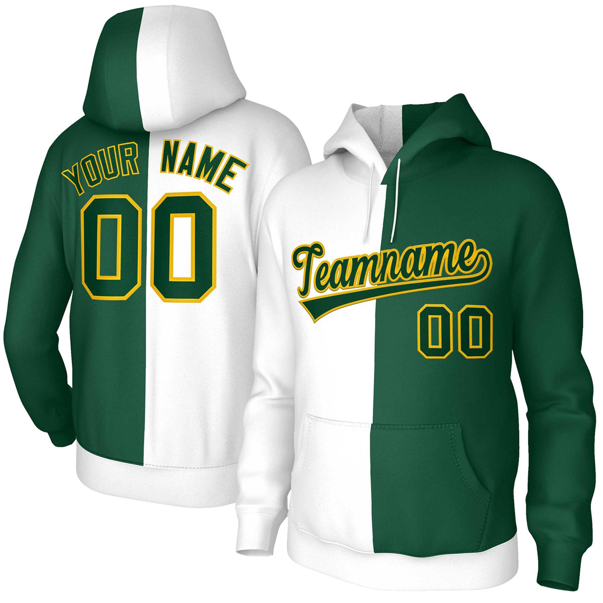 Custom White Green Green-Gold Split Fashion Stitched Sportwear Pullover Hoodie| KXKSHOP