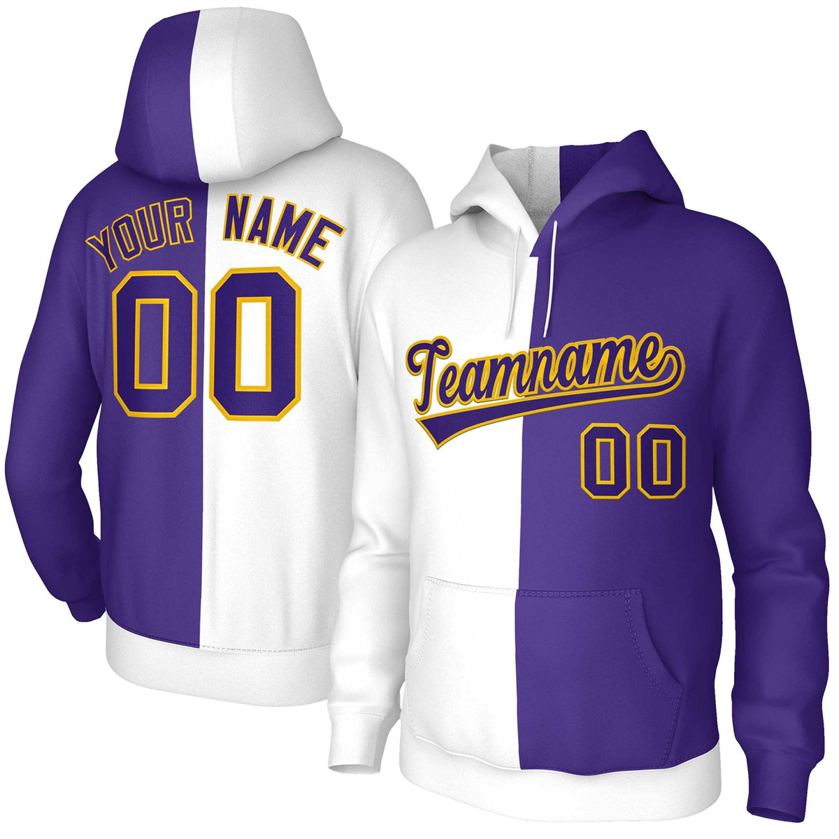 Custom White Purple Purple-Gold Split Fashion Stitched Sportwear Pullover Hoodie| KXKSHOP