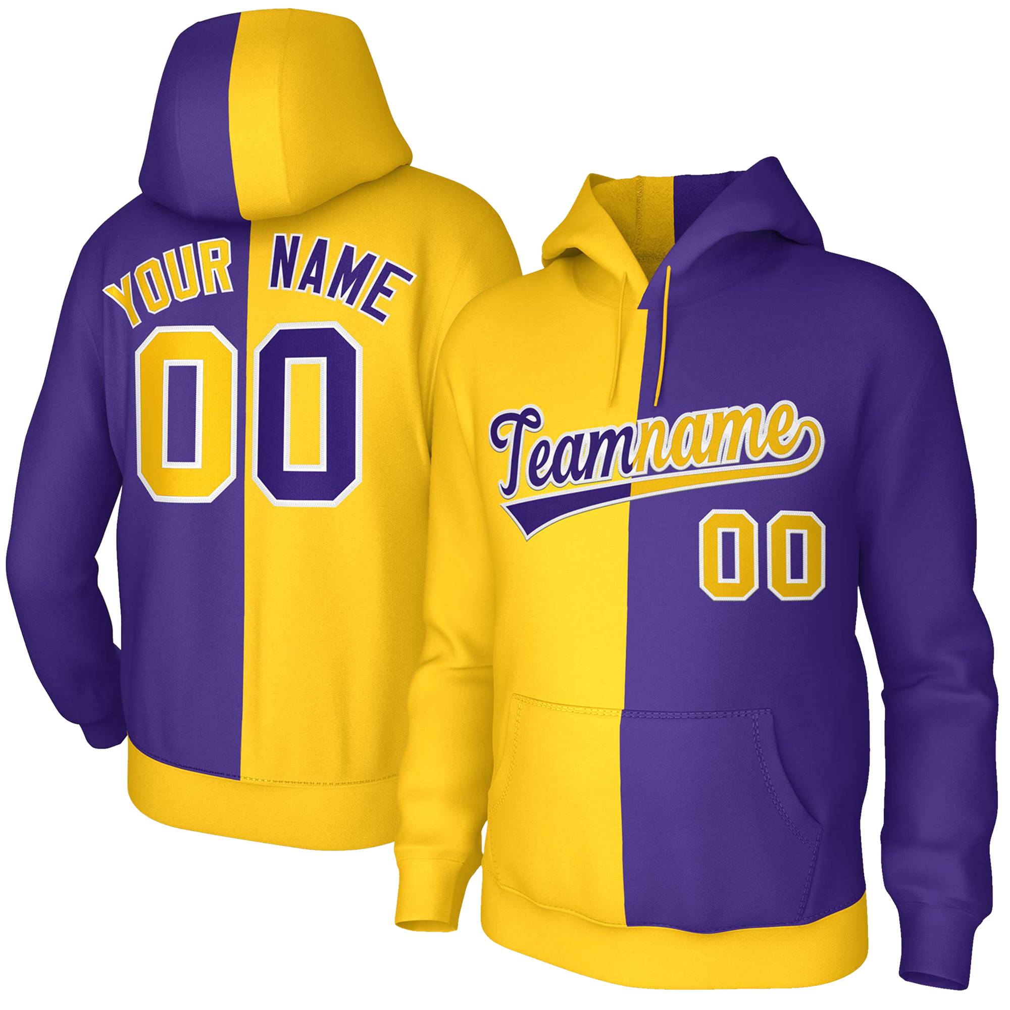 Custom Gold Purple Purple-White Split Fashion Stitched Sportwear Pullover Hoodie| KXKSHOP
