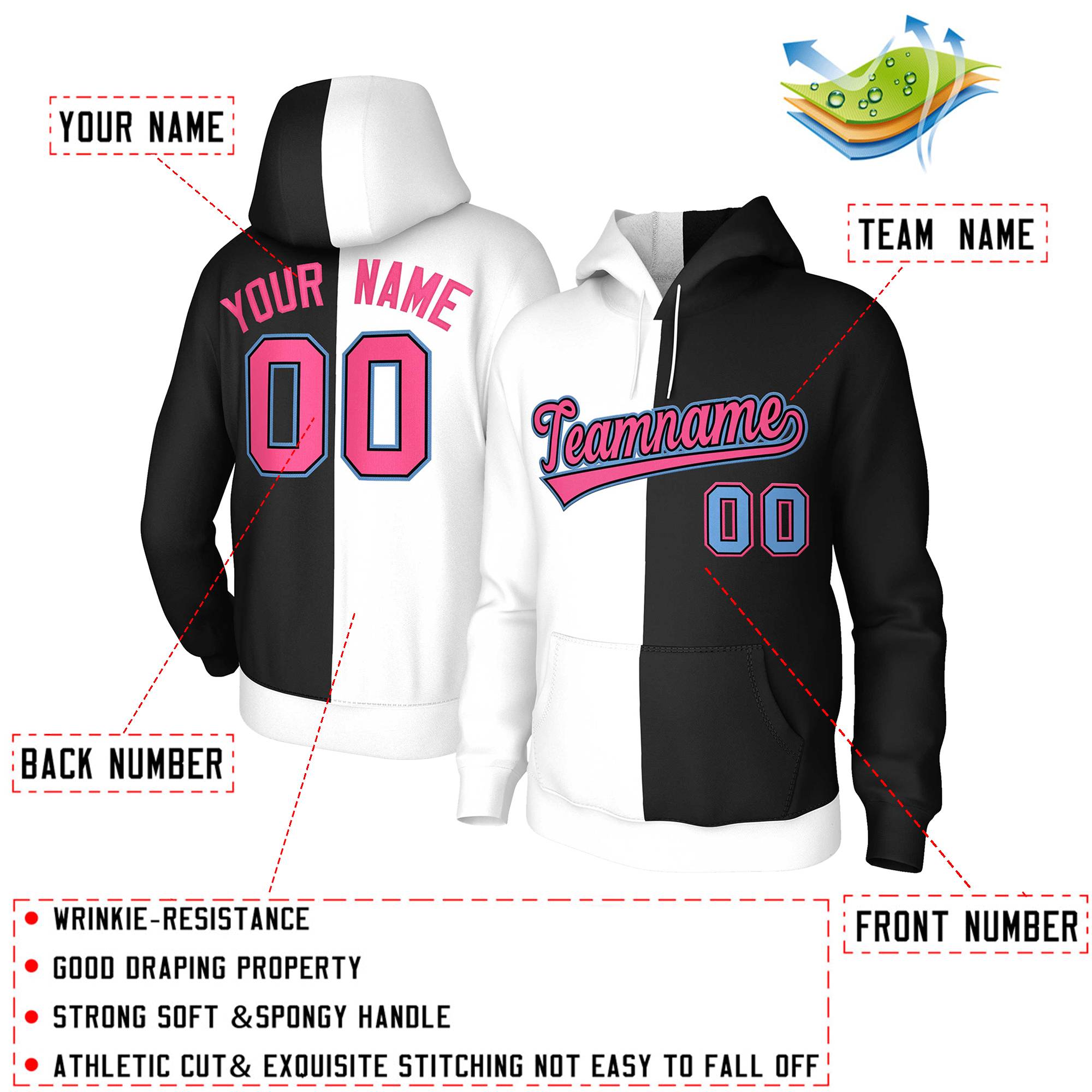 Custom White Black Pink-Black Split Fashion Stitched Sportwear Pullover Hoodie| KXKSHOP