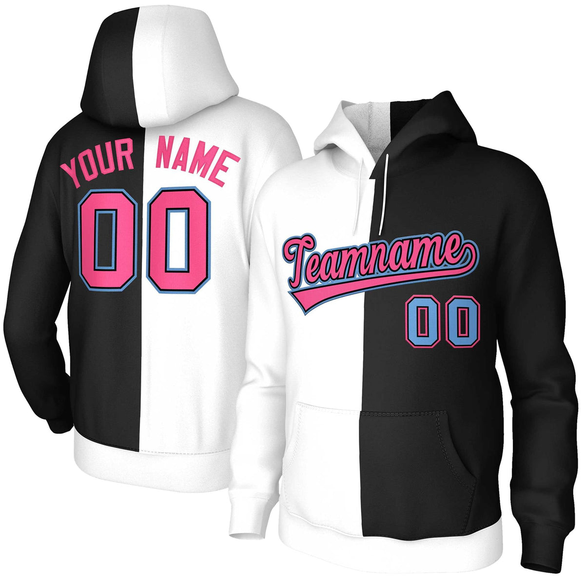 Custom White Black Pink-Black Split Fashion Stitched Sportwear Pullover Hoodie| KXKSHOP