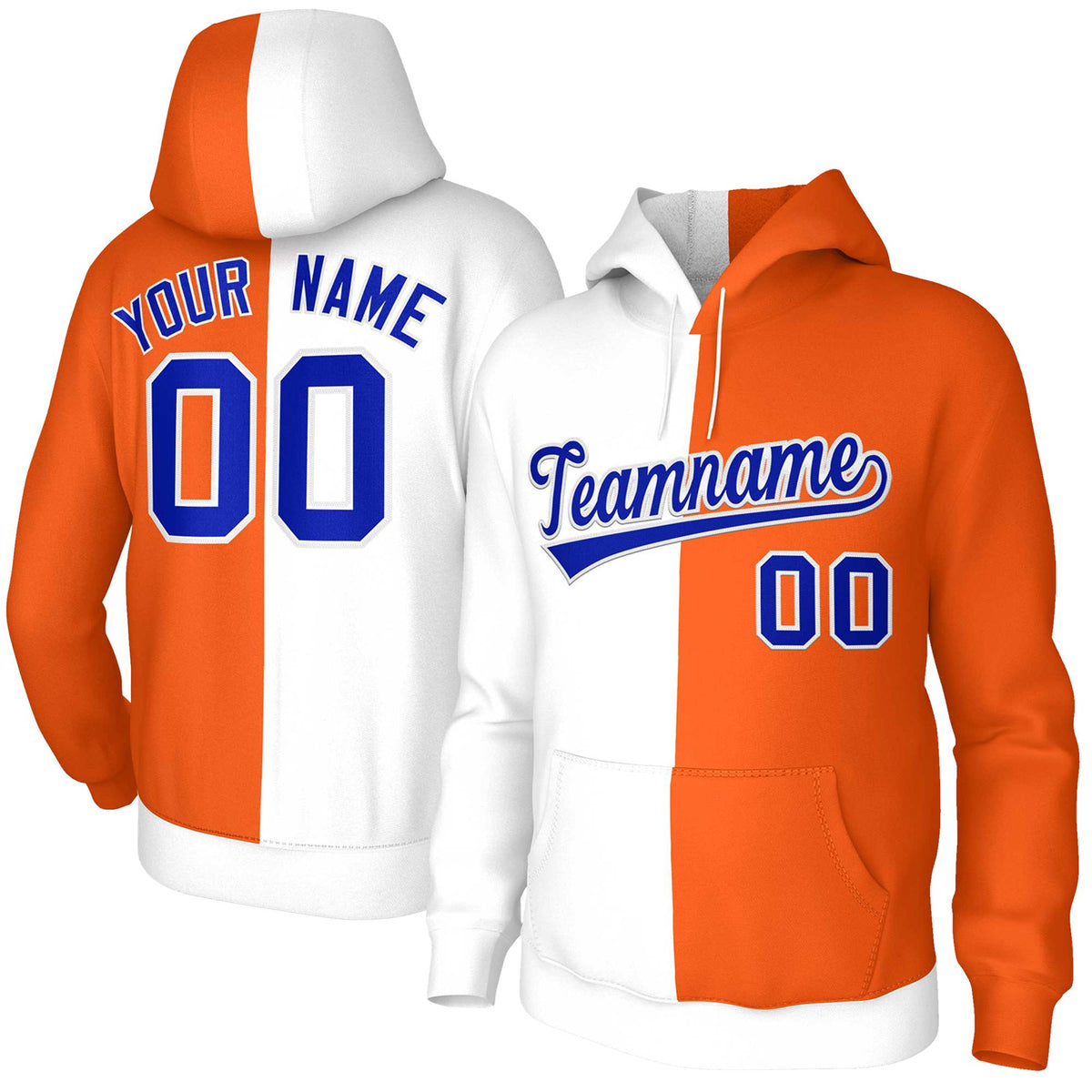 Custom White Orange Royal-White Split Fashion Stitched Sportwear Pullover Hoodie| KXKSHOP