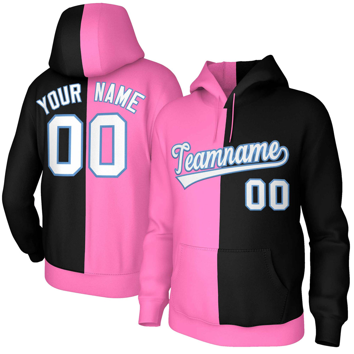 Custom Pink Black White-Light Blue Split Fashion Stitched Sportwear Pullover Hoodie| KXKSHOP