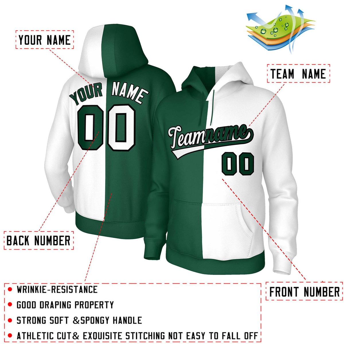 Custom Green White White-Black Split Fashion Stitched Sportwear Pullover Hoodie| KXKSHOP