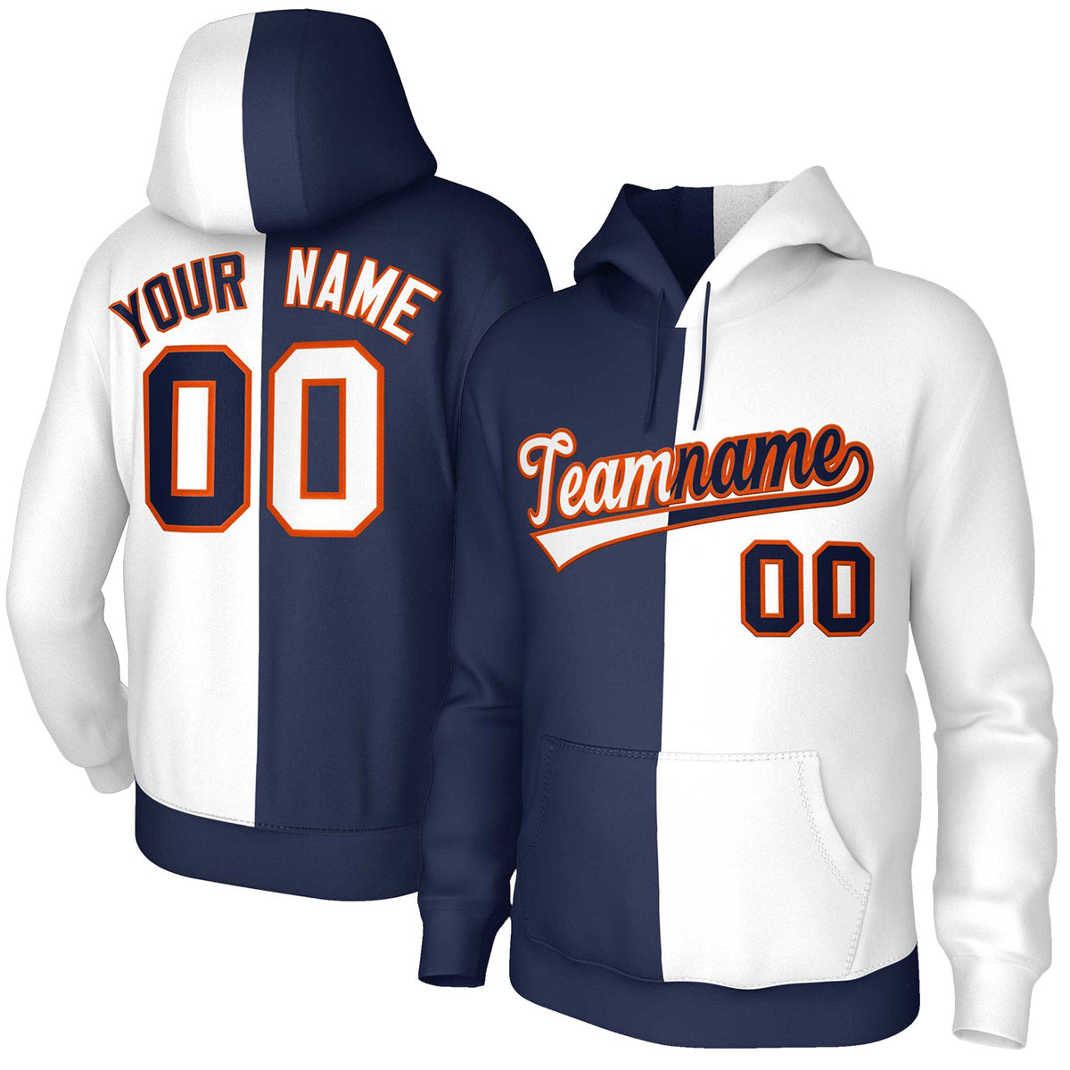 Custom Navy White White-Orange Split Fashion Stitched Sportwear Pullover Hoodie| KXKSHOP
