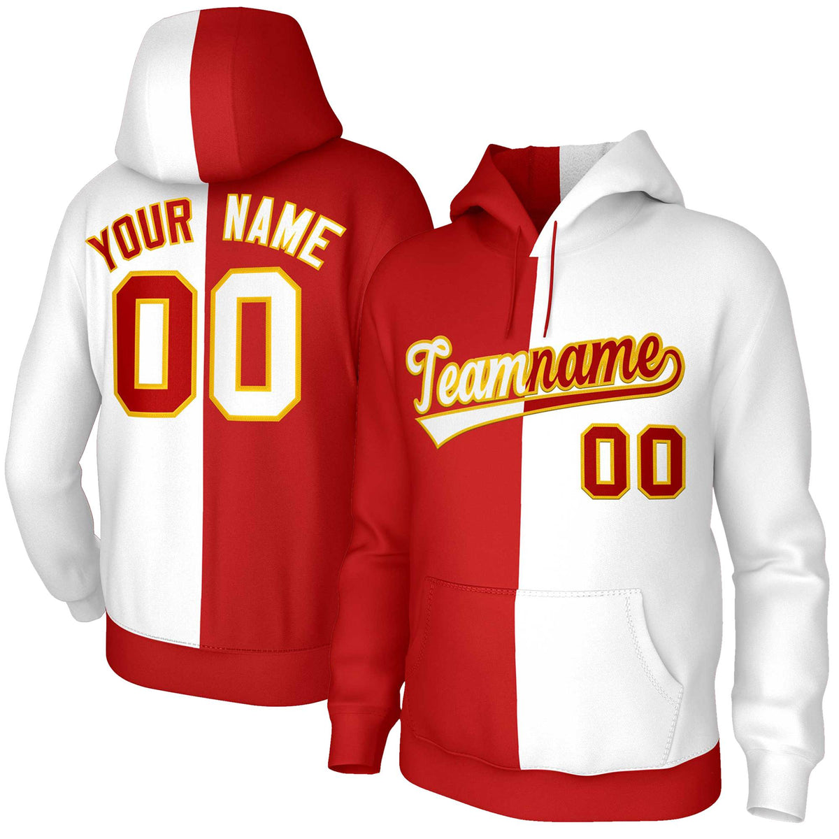 Custom Red White White-Gold Split Fashion Stitched Sportwear Pullover Hoodie| KXKSHOP