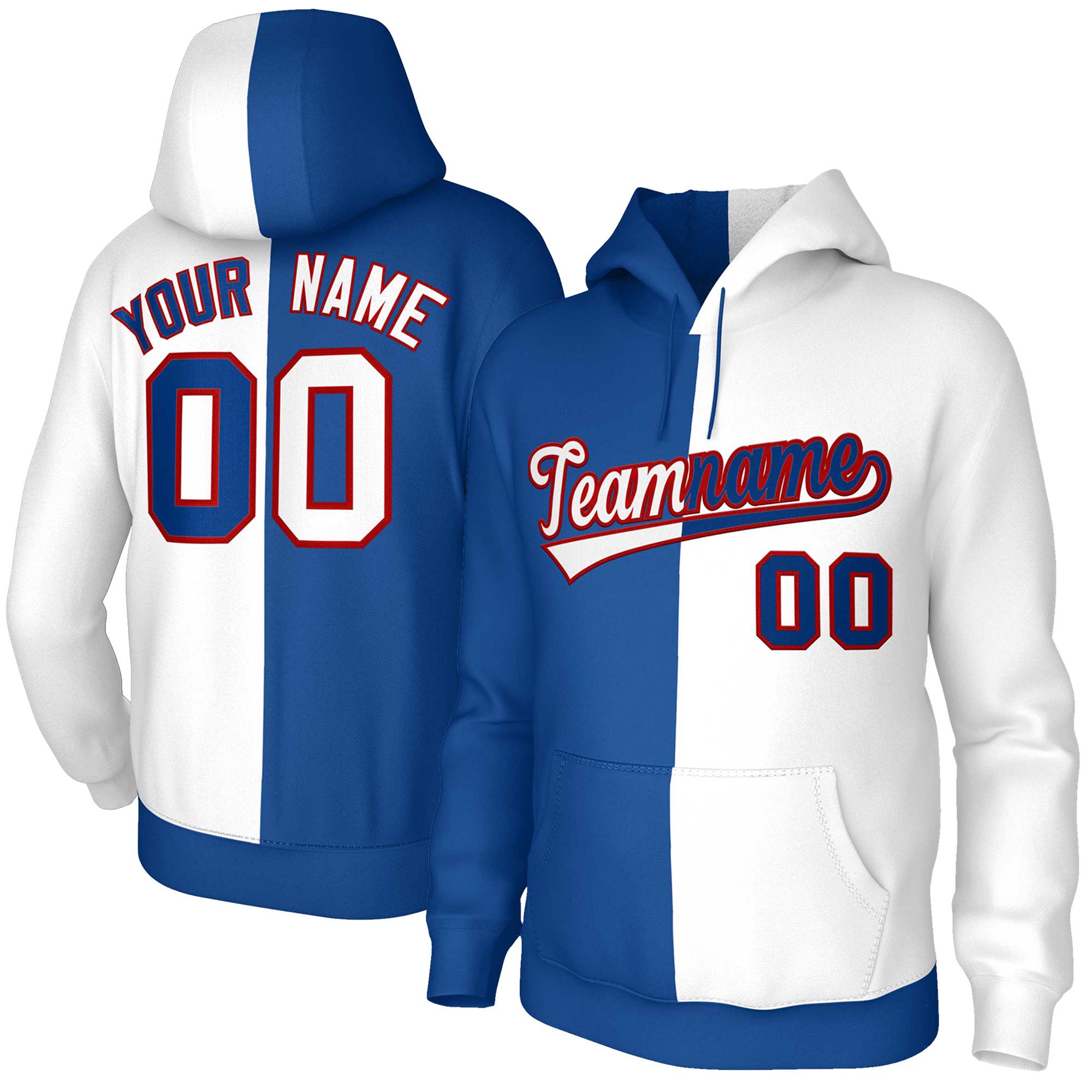 Custom Royal White White-Red Split Fashion Stitched Sportwear Pullover Hoodie| KXKSHOP