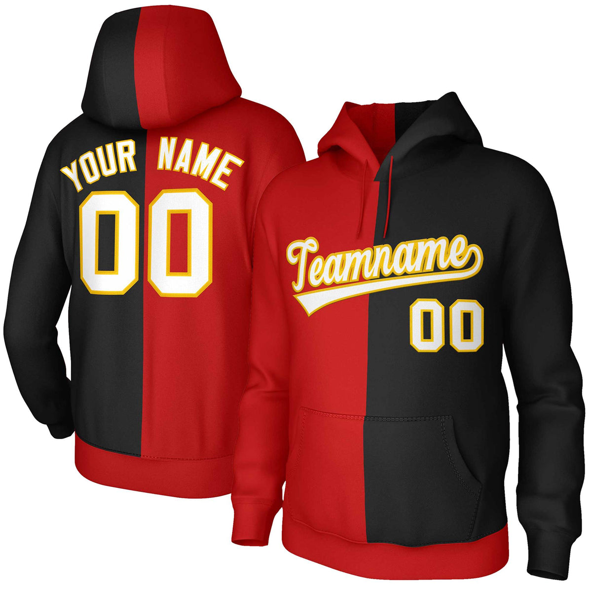 Custom Red Black White-Gold Split Fashion Stitched Sportwear Pullover Hoodie| KXKSHOP