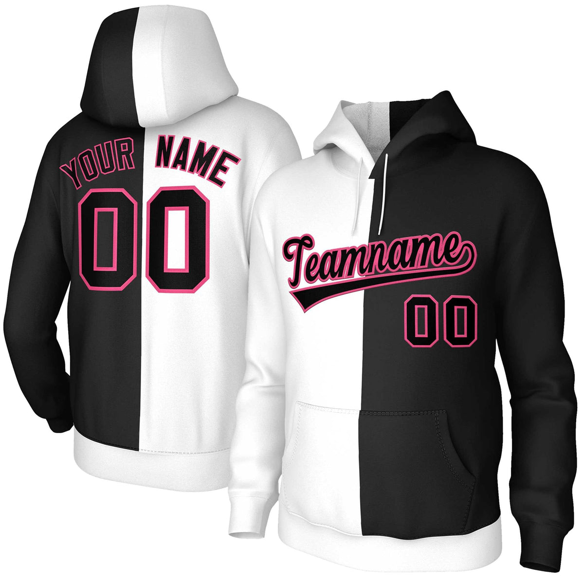 Custom White Black-Pink Split Fashion Stitched Sportwear Pullover Hoodie| KXKSHOP