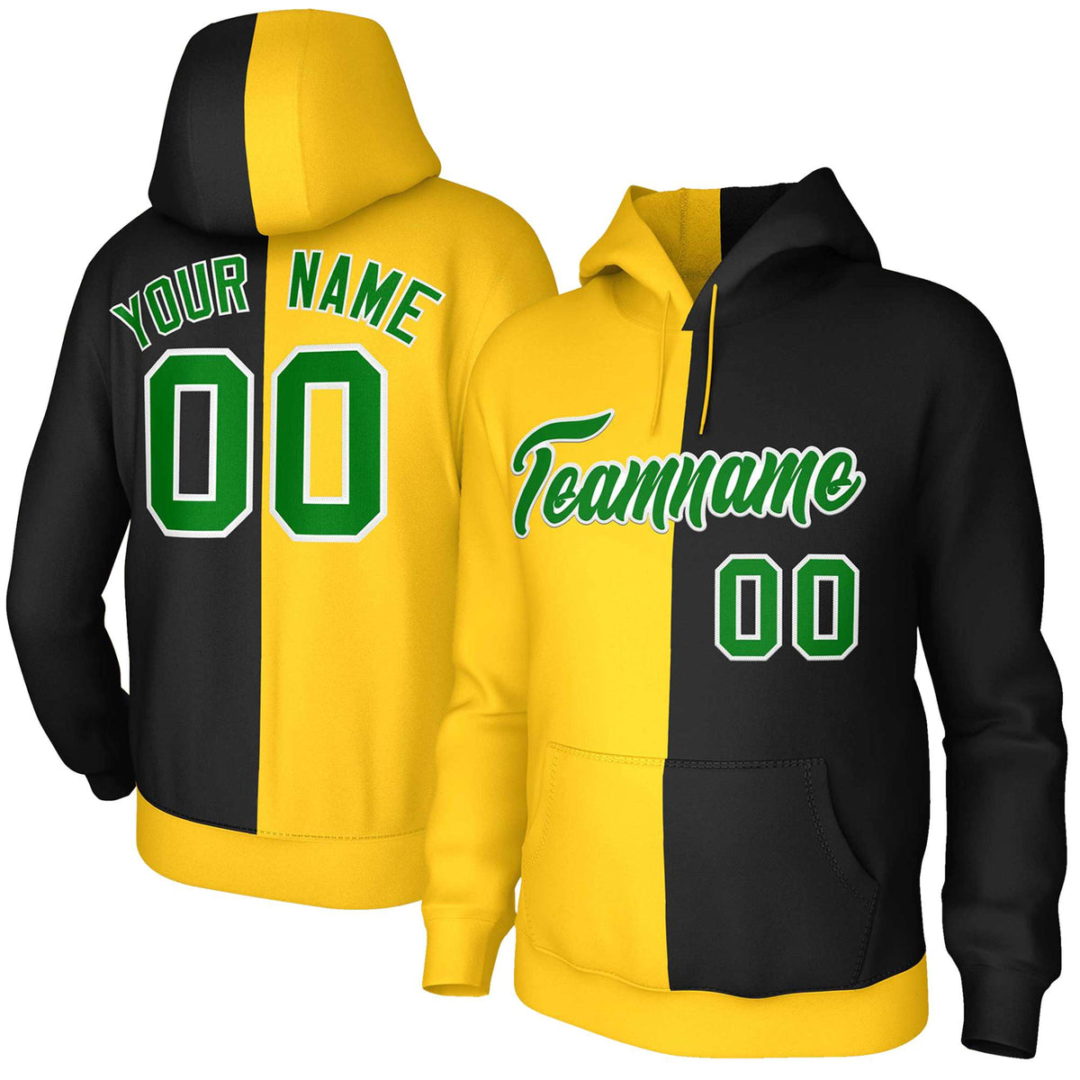 Custom Gold Black Kelly Green-White Split Fashion Stitched Sportwear Pullover Hoodie| KXKSHOP