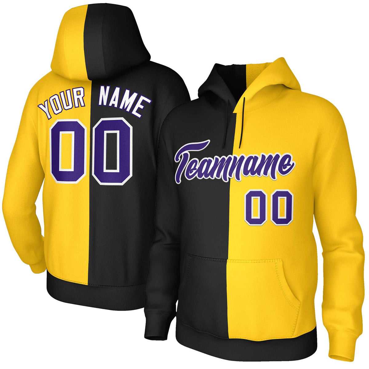 Custom Black Gold Purple-White Split Fashion Stitched Sportwear Pullover Hoodie| KXKSHOP