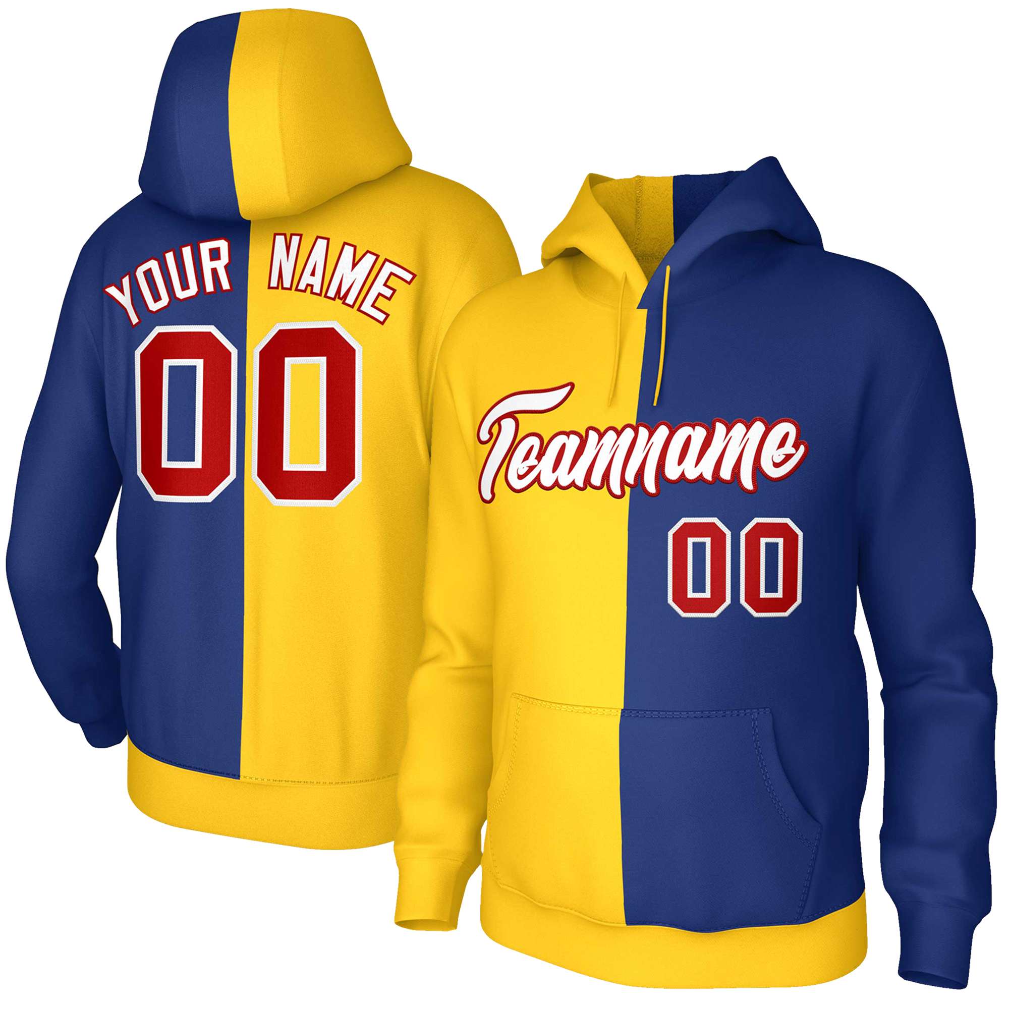 Custom Gold Royal White-Red Split Fashion Stitched Sportwear Pullover Hoodie| KXKSHOP