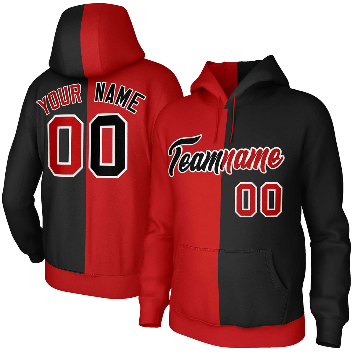 Custom Red Black-White Split Fashion Stitched Sportwear Pullover Hoodie| KXKSHOP