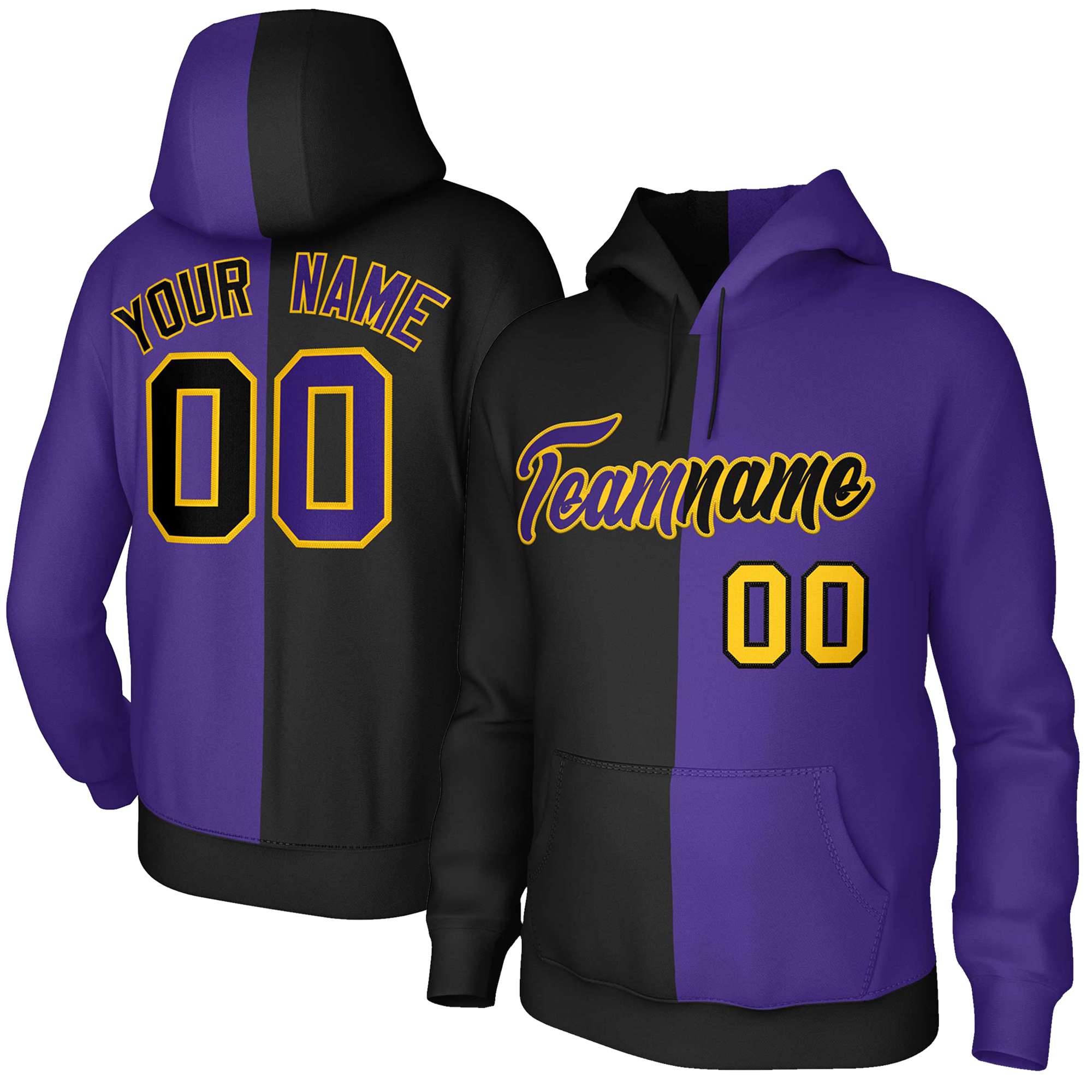 Custom Black Purple Purple-Gold Split Fashion Stitched Sportwear Pullover Hoodie| KXKSHOP