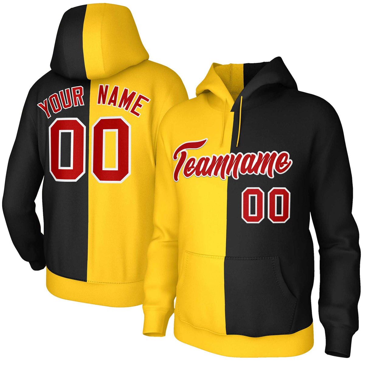 Custom Gold Black Red-White Split Fashion Stitched Sportwear Pullover Hoodie| KXKSHOP
