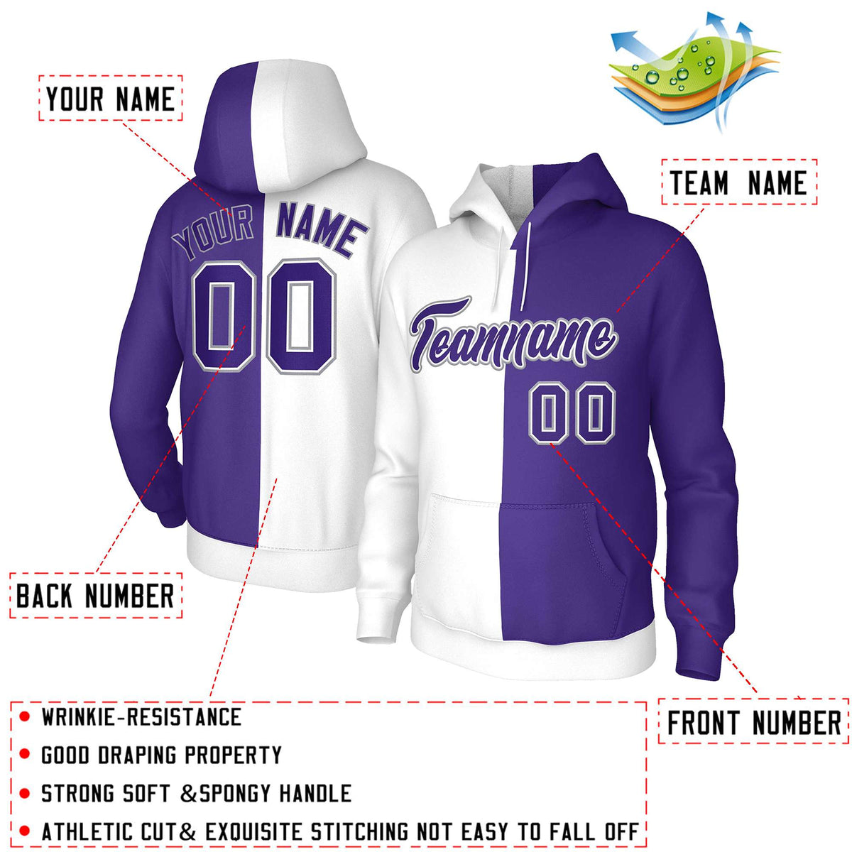 Custom White Purple Purple-White Split Fashion Stitched Sportwear Pullover Hoodie| KXKSHOP