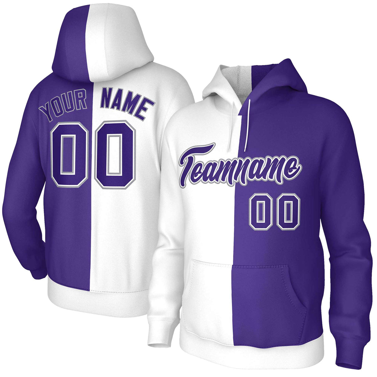 Custom White Purple Purple-White Split Fashion Stitched Sportwear Pullover Hoodie| KXKSHOP