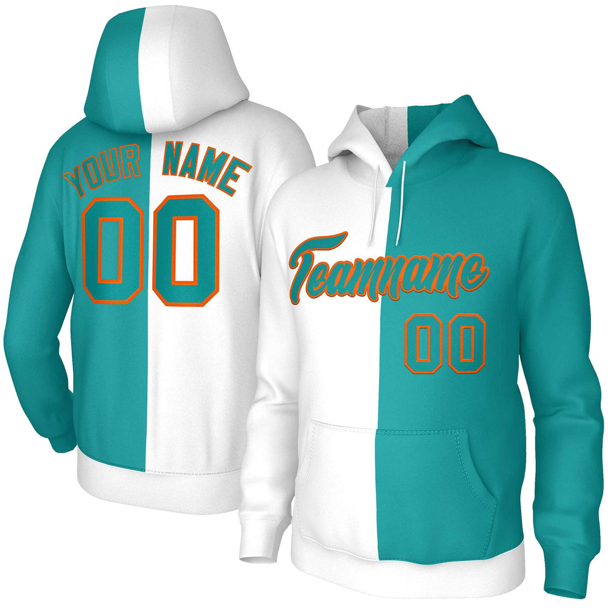 Custom White Aqua Aqua-Orange Split Fashion Stitched Sportwear Pullover Hoodie| KXKSHOP