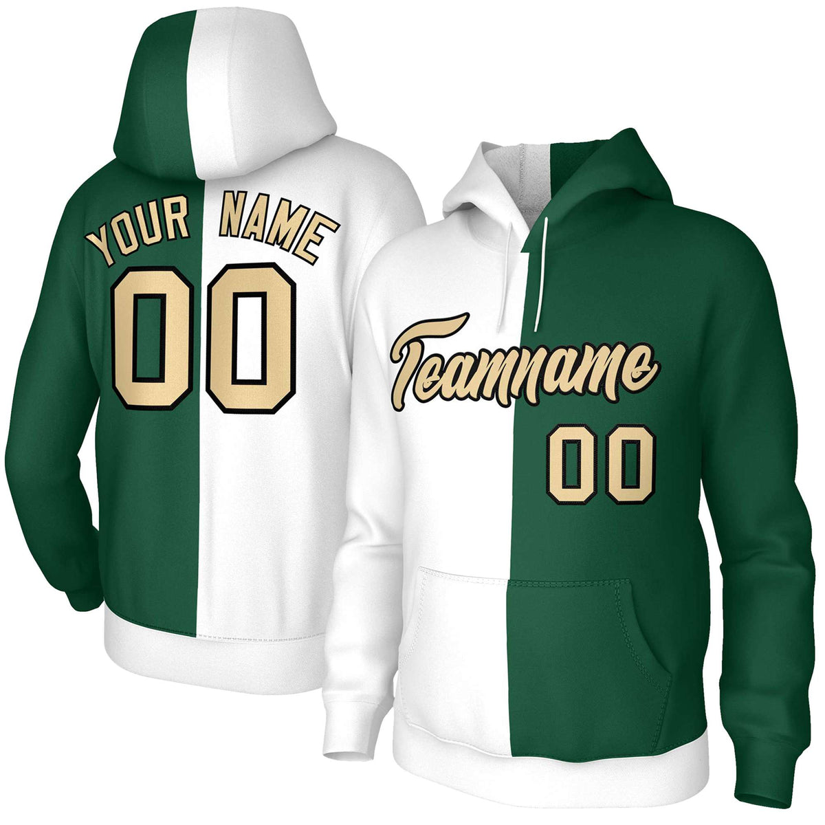 Custom White Green Khaki-Black Split Fashion Stitched Sportwear Pullover Hoodie| KXKSHOP
