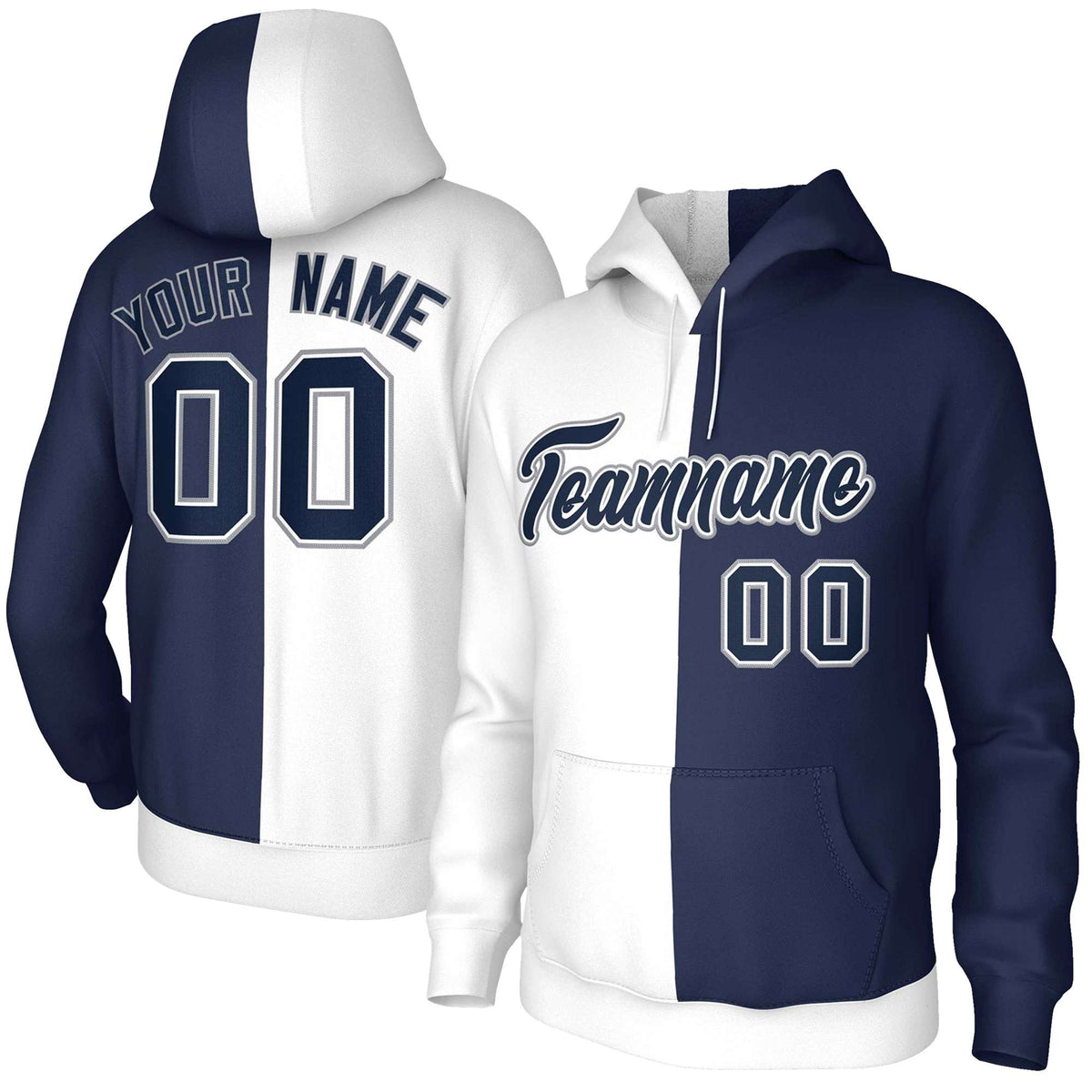 Custom White Navy Navy-White Split Fashion Stitched Sportwear Pullover Hoodie| KXKSHOP