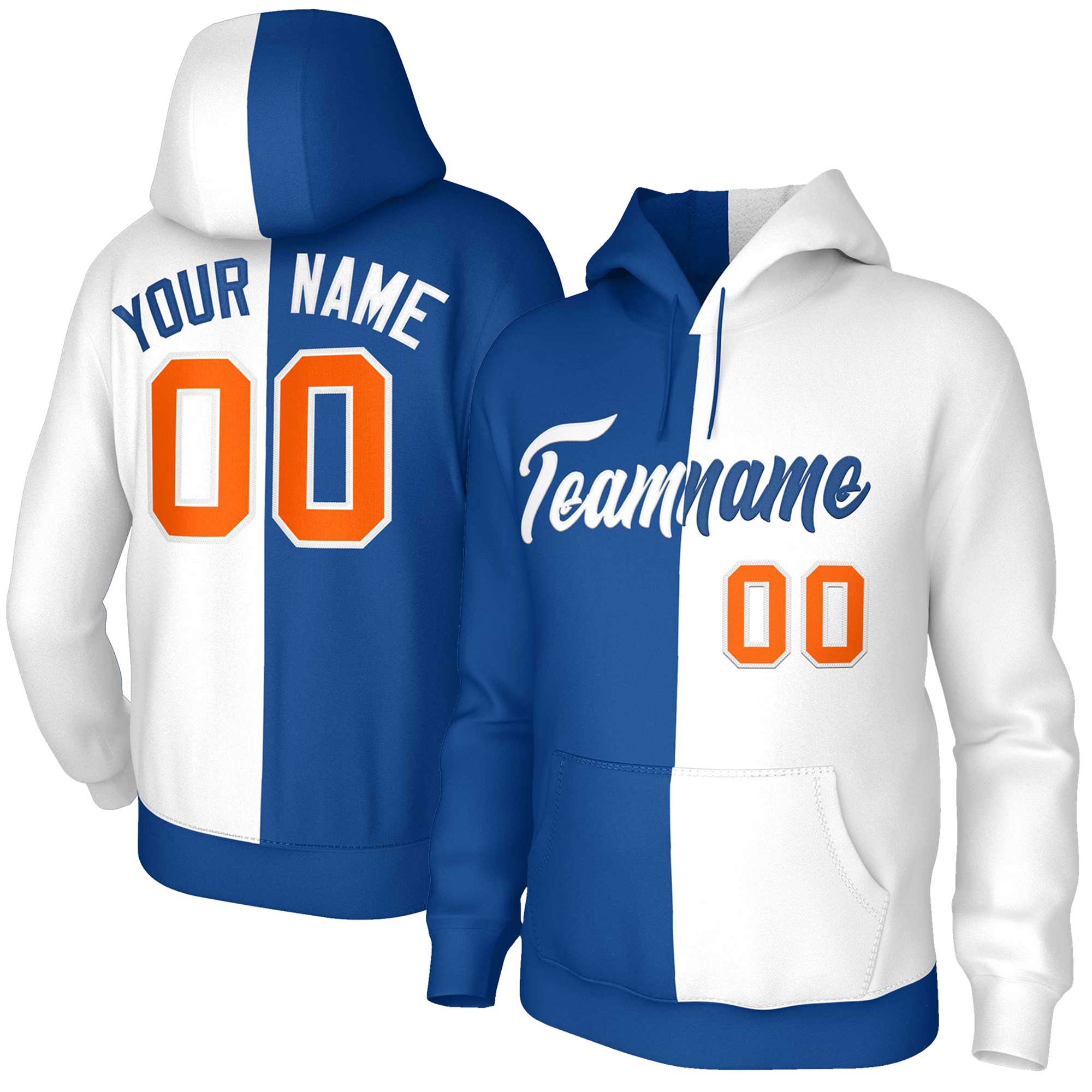 Custom Royal White White-Royal Split Fashion Stitched Sportwear Pullover Hoodie| KXKSHOP