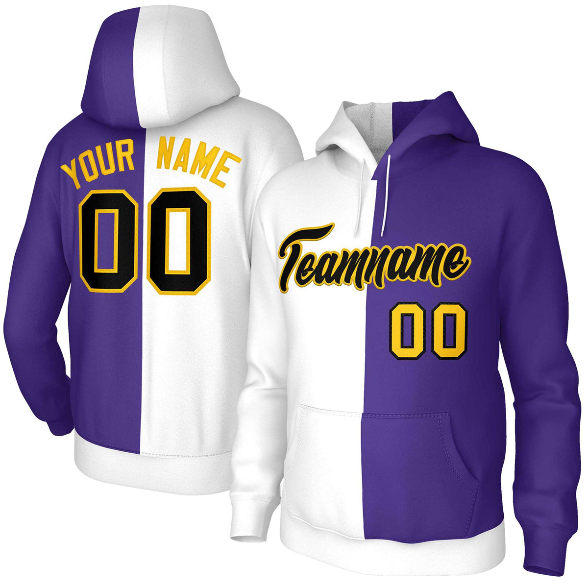 Custom White Purple Black-Gold Split Fashion Stitched Sportwear Pullover Hoodie| KXKSHOP