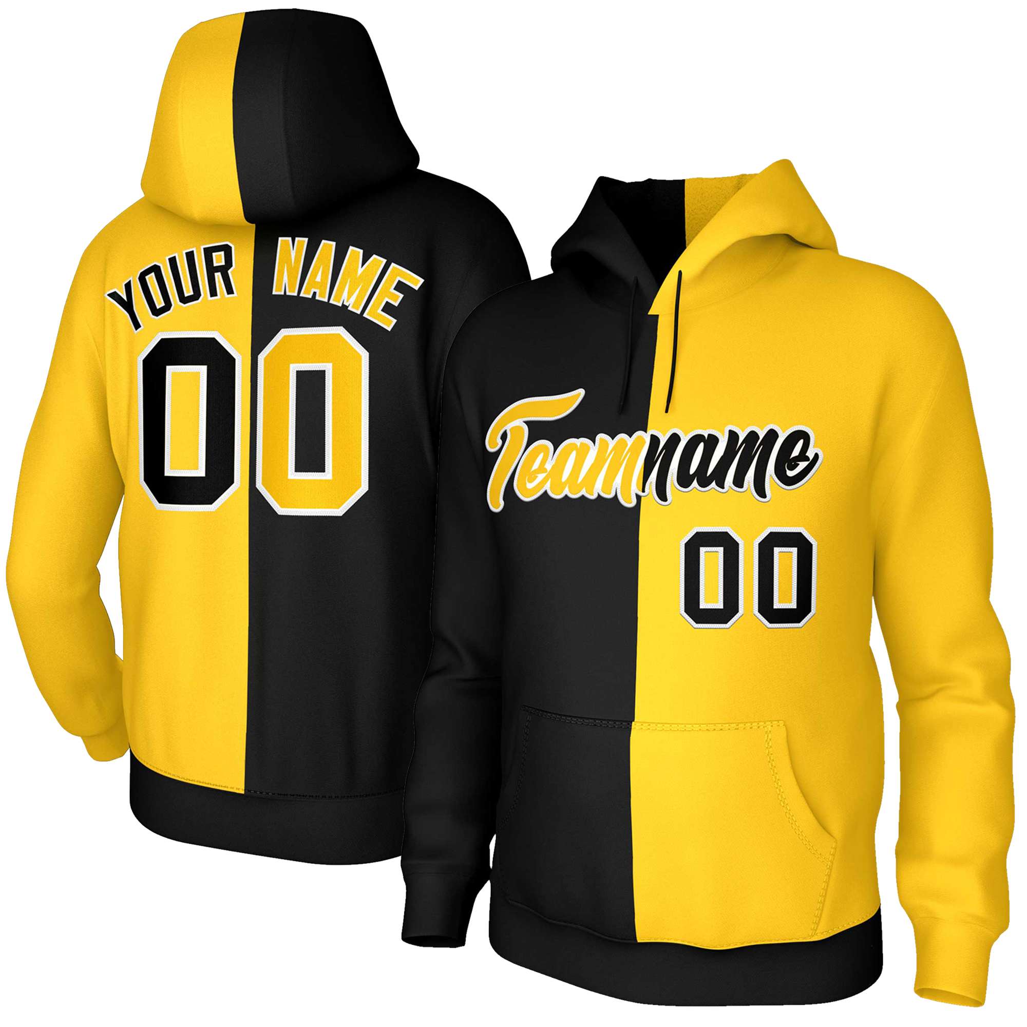 Custom Black Gold Gold-White Split Fashion Stitched Sportwear Pullover Hoodie| KXKSHOP