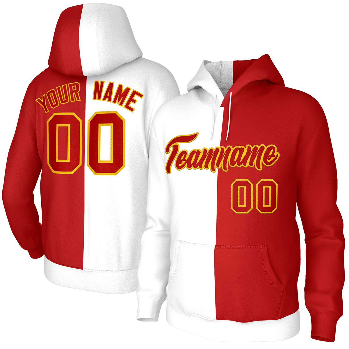 Custom White Red-Gold Split Fashion Stitched Sportwear Pullover Hoodie| KXKSHOP