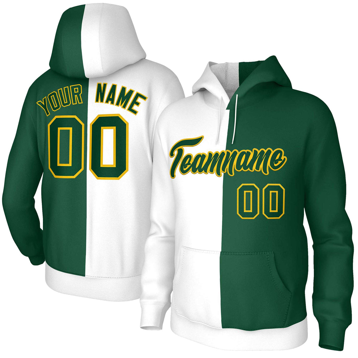 Custom White Green-Gold Split Fashion Stitched Sportwear Pullover Hoodie| KXKSHOP