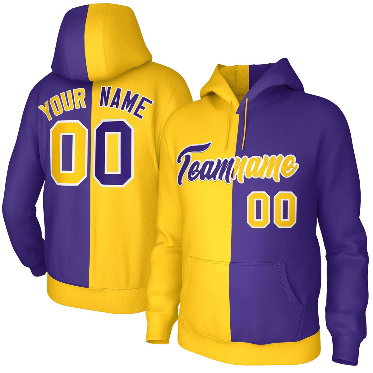 Custom Gold Purple-White Split Fashion Stitched Sportwear Pullover Hoodie| KXKSHOP