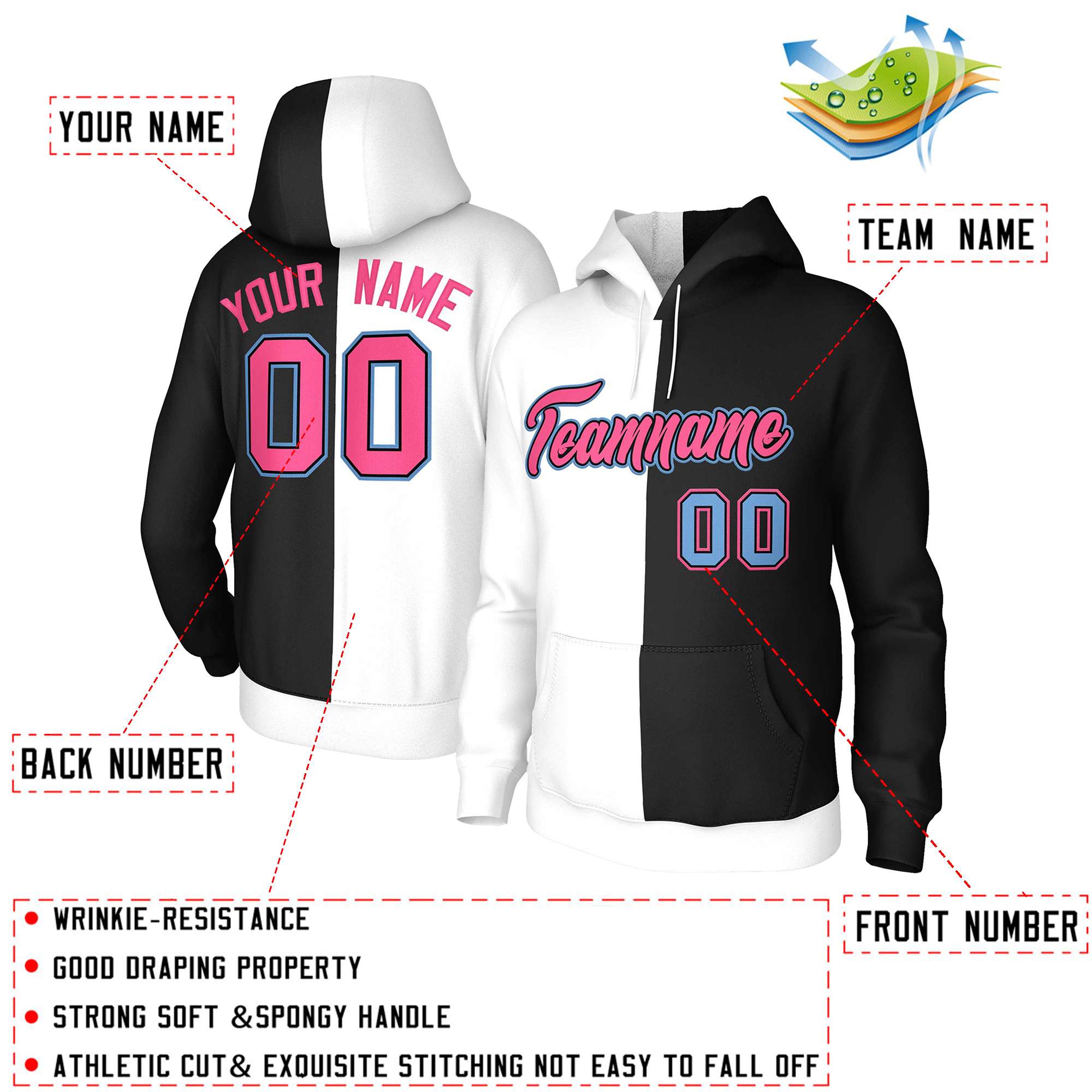 Custom White Black Pink-Black Split Fashion Stitched Sportwear Pullover Hoodie| KXKSHOP