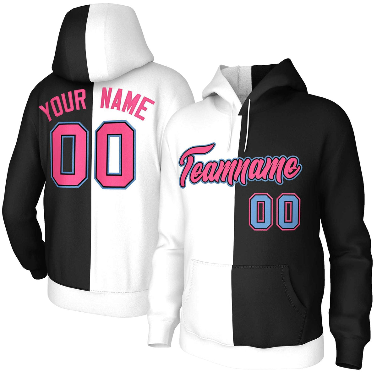 Custom White Black Pink-Black Split Fashion Stitched Sportwear Pullover Hoodie| KXKSHOP