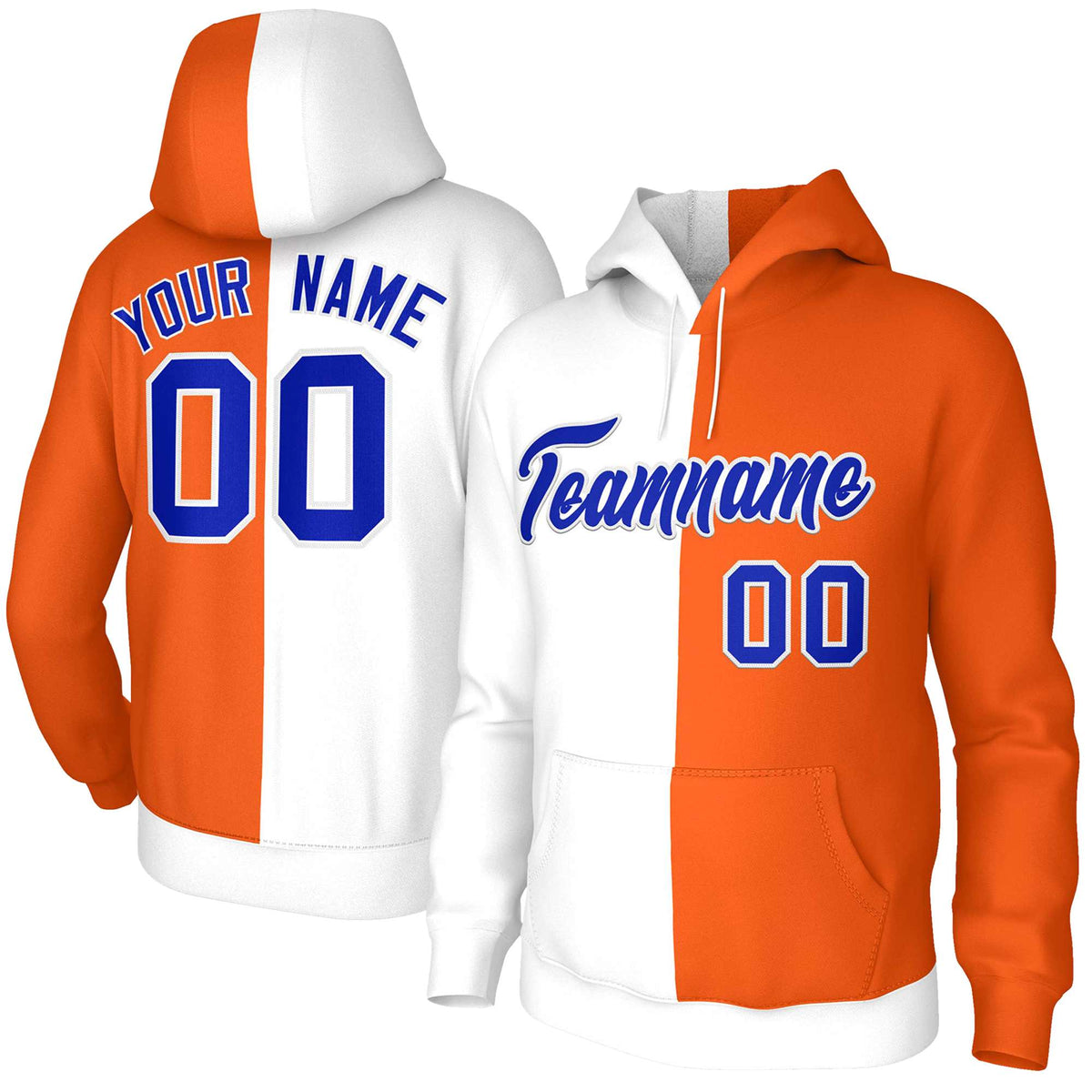Custom White Orange Royal-White Split Fashion Stitched Sportwear Pullover Hoodie| KXKSHOP
