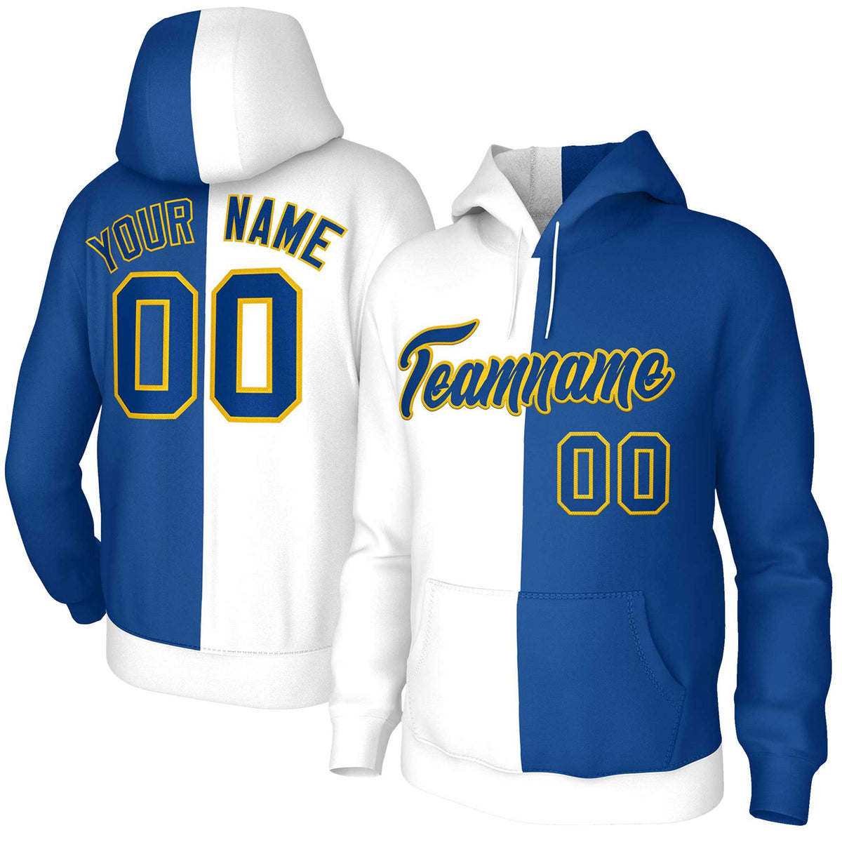 Custom White Royal Royal-Gold Split Fashion Stitched Sportwear Pullover Hoodie| KXKSHOP