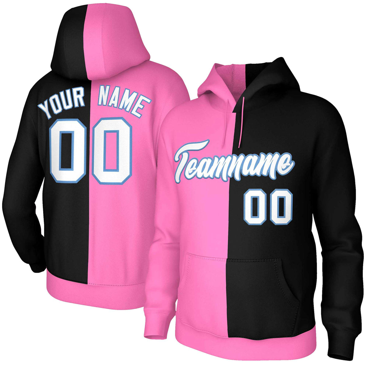 Custom Pink Black White-Light Blue Split Fashion Stitched Sportwear Pullover Hoodie| KXKSHOP