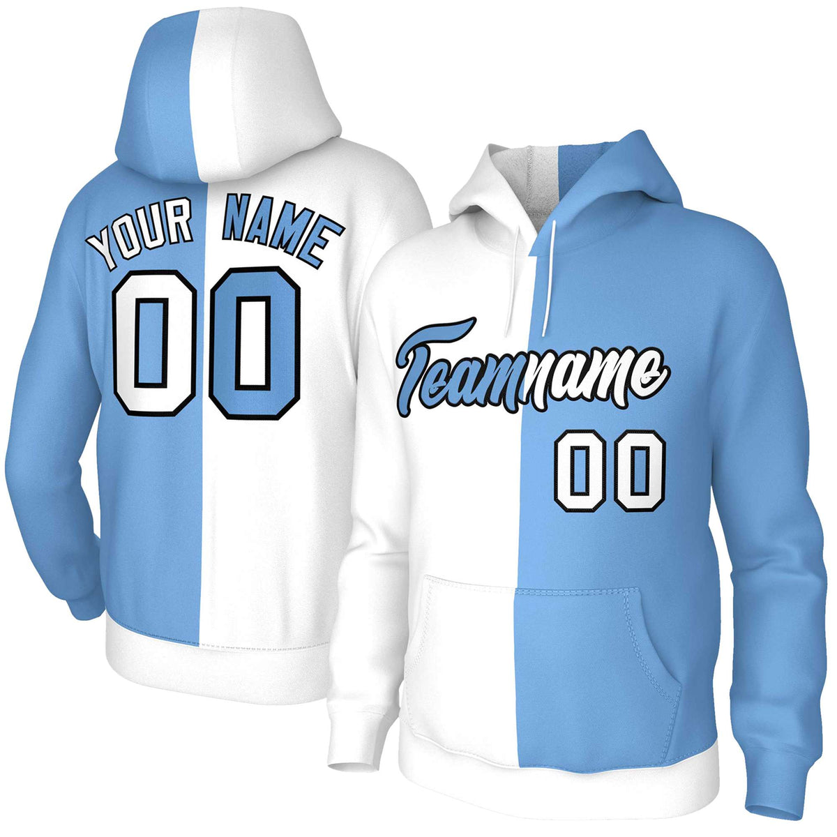 Custom White Light Blue-Black Split Fashion Stitched Sportwear Pullover Hoodie| KXKSHOP