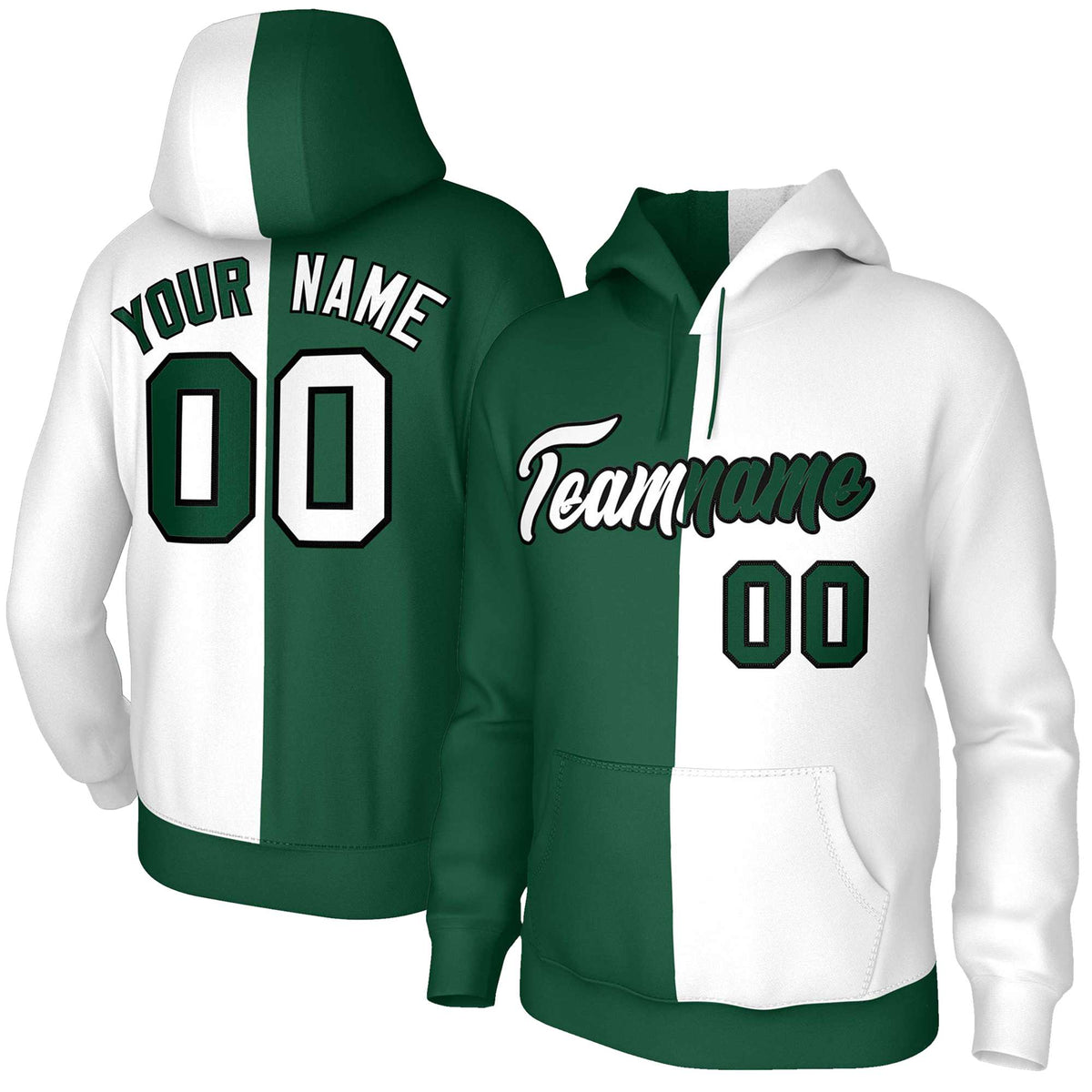 Custom Green White White-Black Split Fashion Stitched Sportwear Pullover Hoodie| KXKSHOP