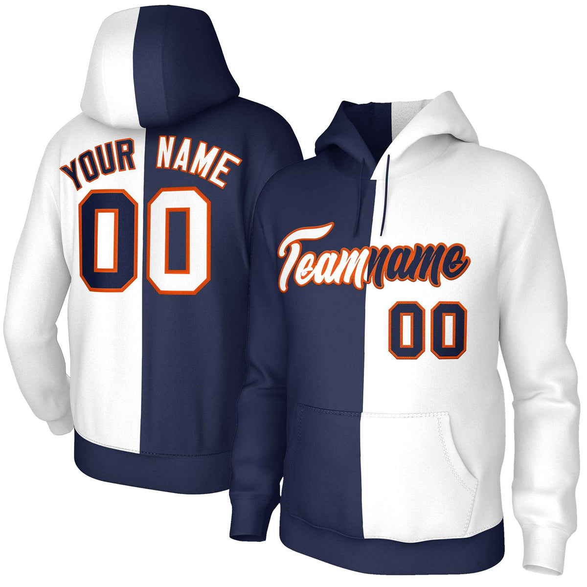 Custom Navy White-Orange Split Fashion Stitched Sportwear Pullover Hoodie| KXKSHOP