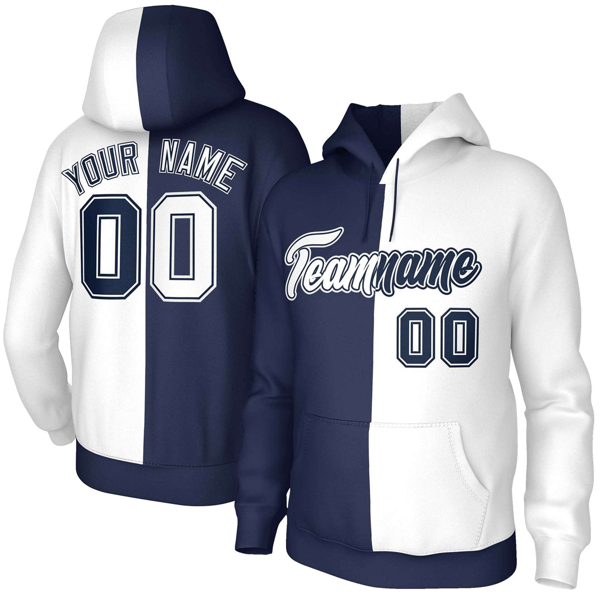 Custom Navy White-Navy Split Fashion Stitched Sportwear Pullover Hoodie| KXKSHOP