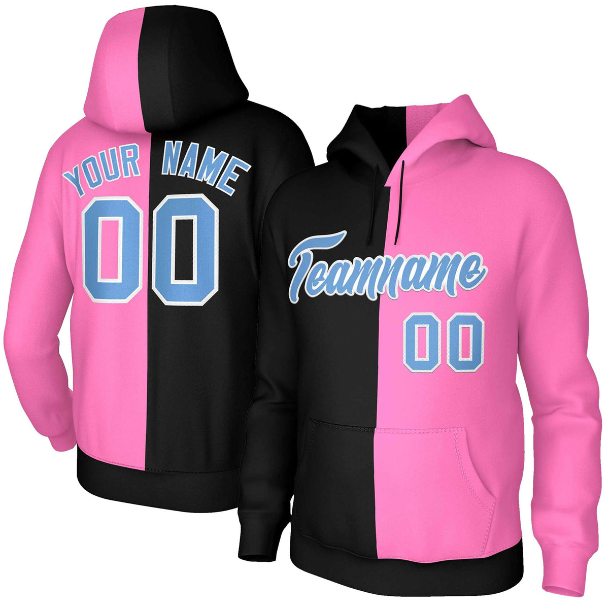 Custom Black Pink Light Blue-White Split Fashion Stitched Sportwear Pullover Hoodie| KXKSHOP