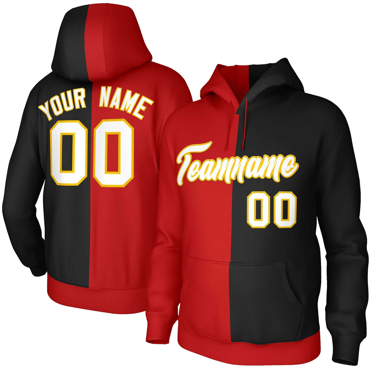 Custom Red Black White-Gold Split Fashion Stitched Sportwear Pullover Hoodie| KXKSHOP
