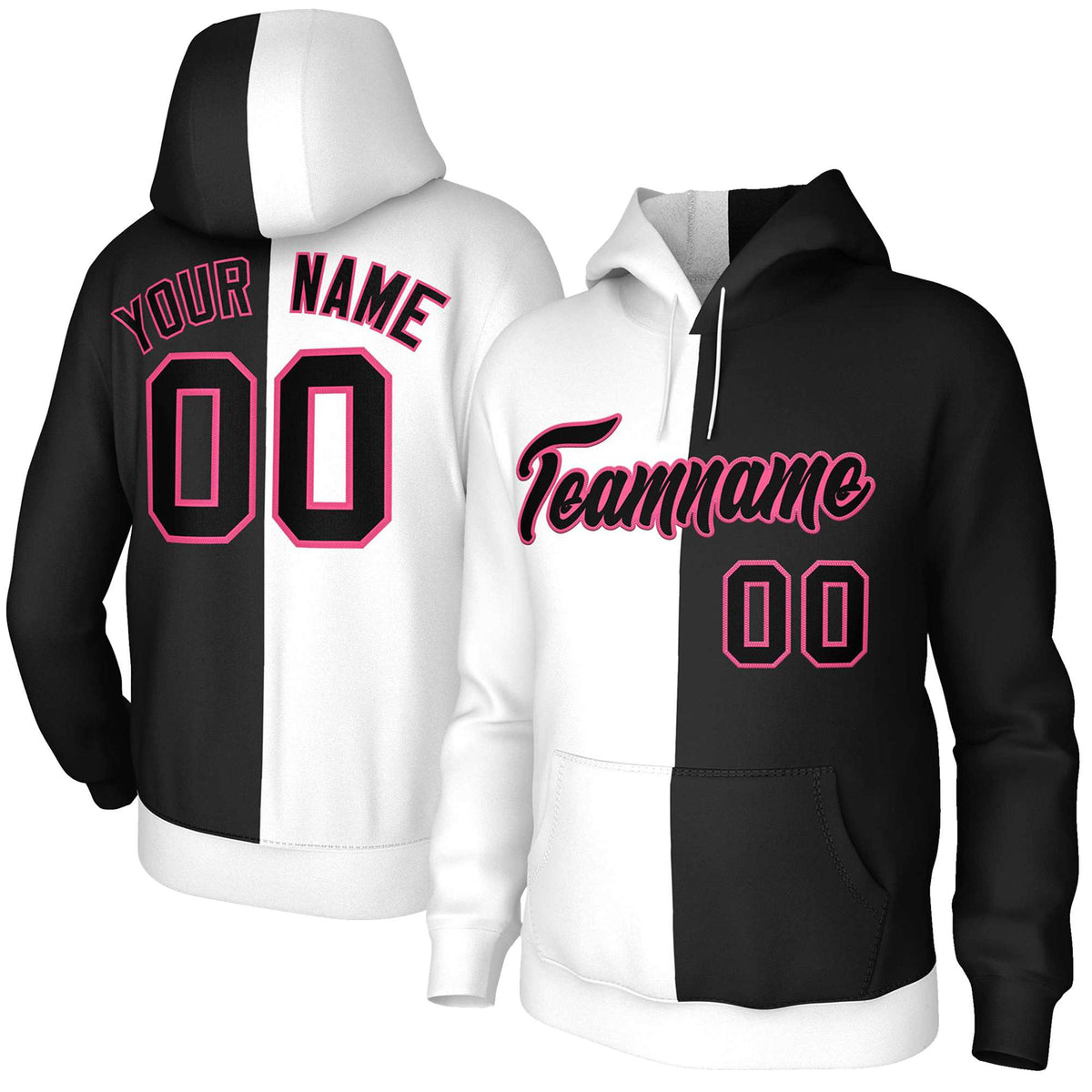 Custom White Black-Pink Split Fashion Stitched Sportwear Pullover Hoodie| KXKSHOP