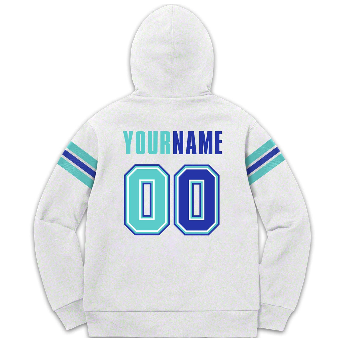 Custom Stitched White Aqua-Royal Cotton Pullover Sweatshirt Hoodie| KXKSHOP