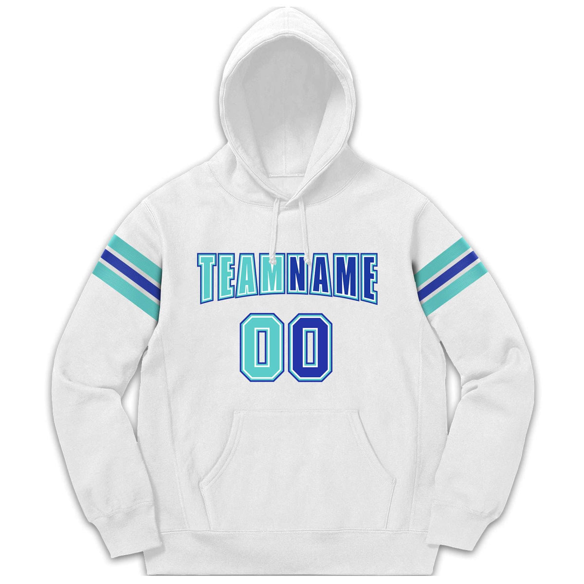 Custom Stitched White Aqua-Royal Cotton Pullover Sweatshirt Hoodie| KXKSHOP